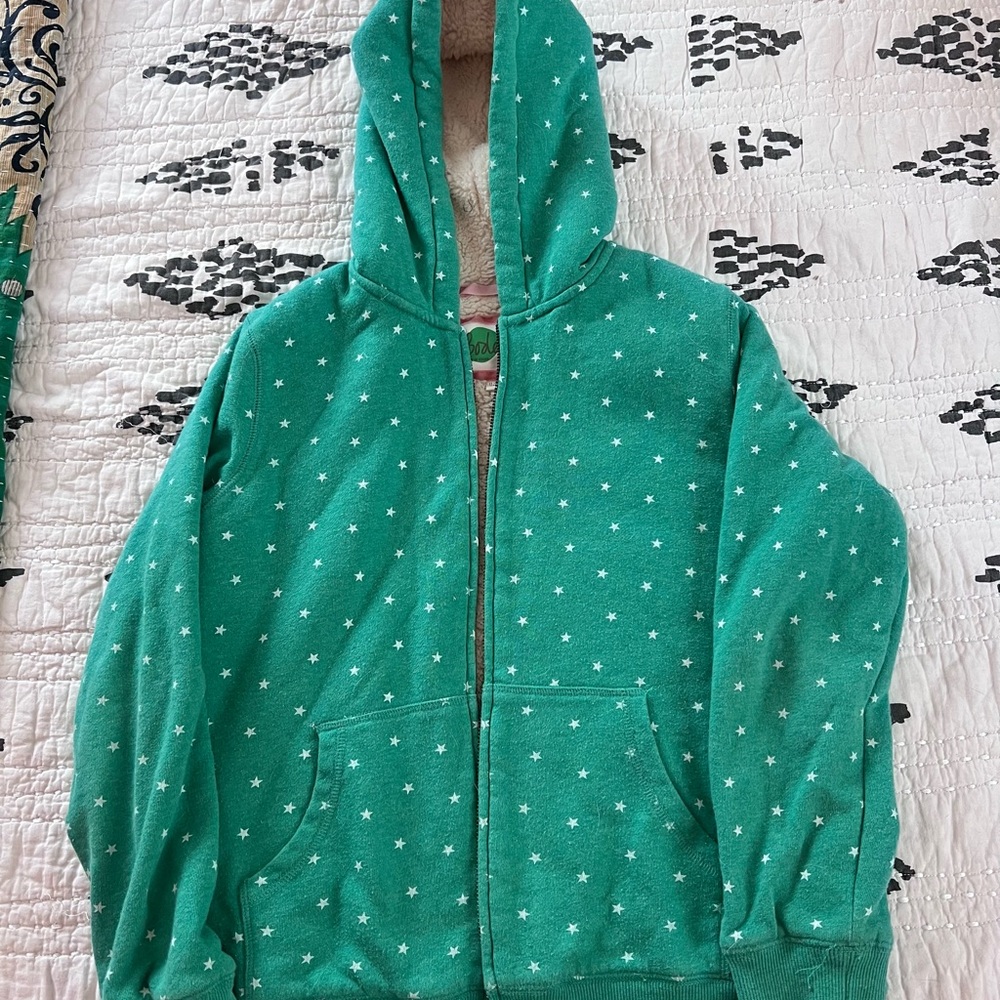 Boden Teal Star Print Hoodie